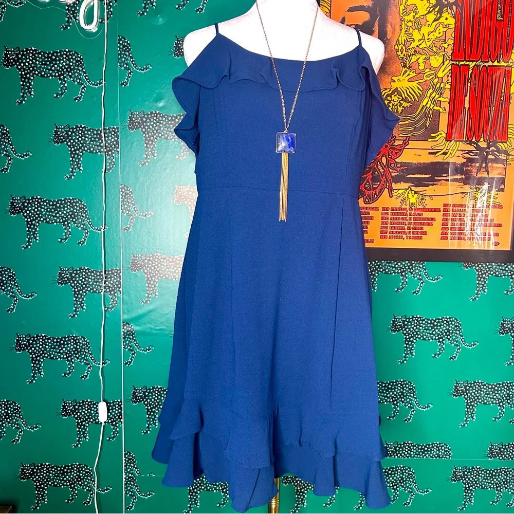 Altar’d State Blue A-Line Spaghetti Strap Ruffle Mini Dress Size Large